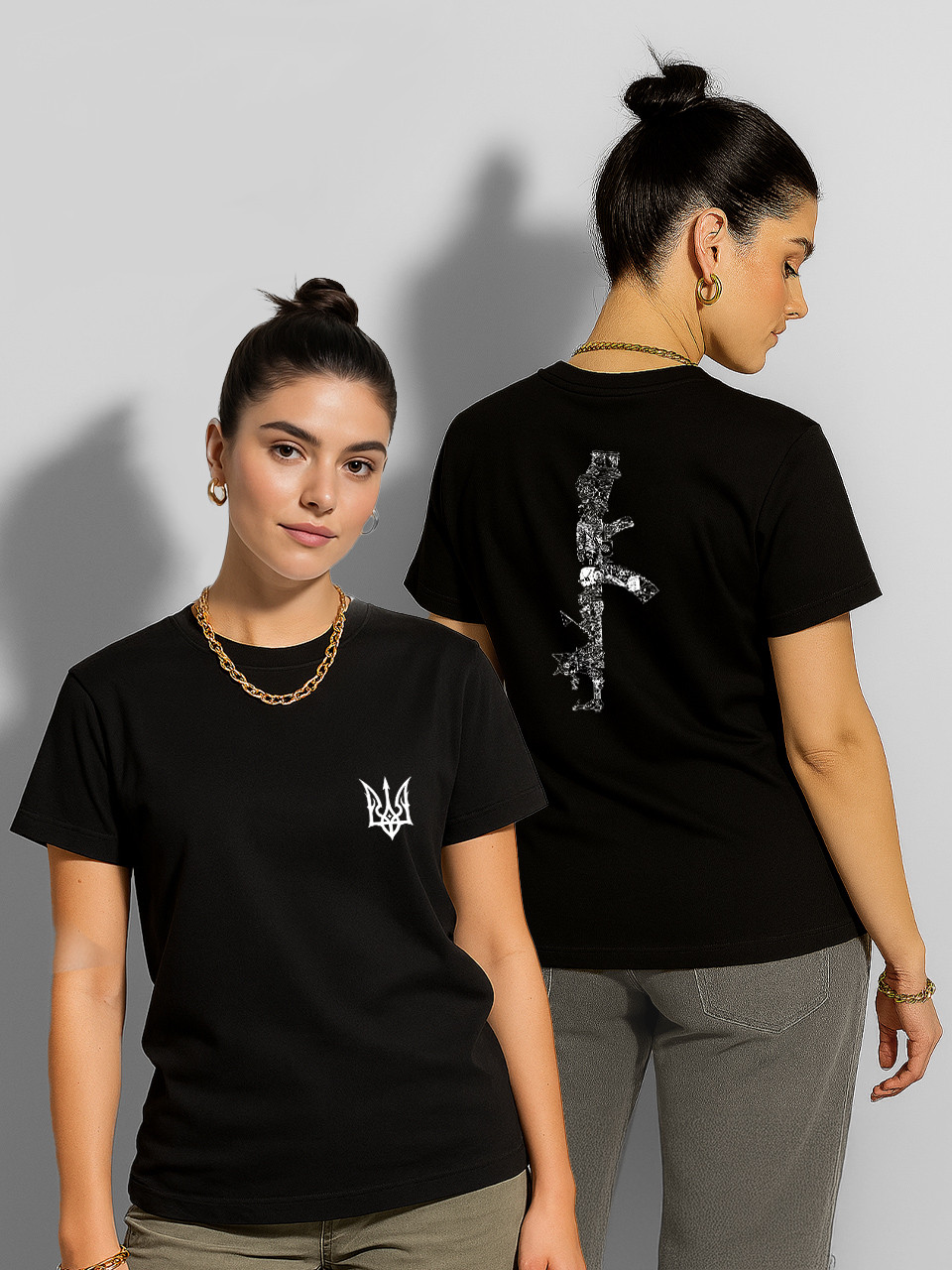 Футболка жіноча Квітковий калаш з котиком (AK catflower), футболка з принтом Патріотичні