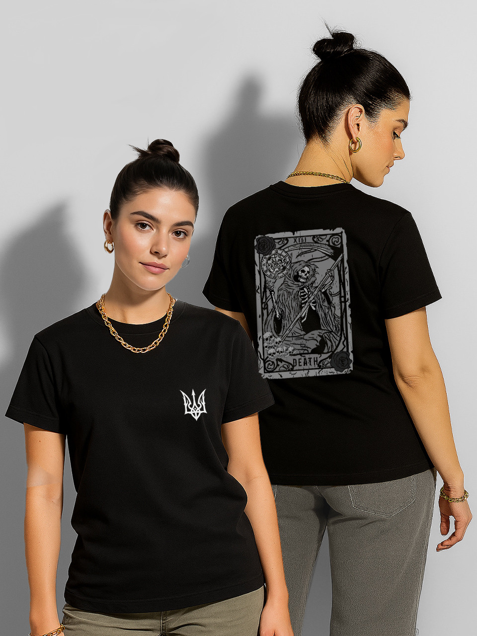 Футболка жіноча Смерть з косою Таро, футболка з принтом Патріотичні
