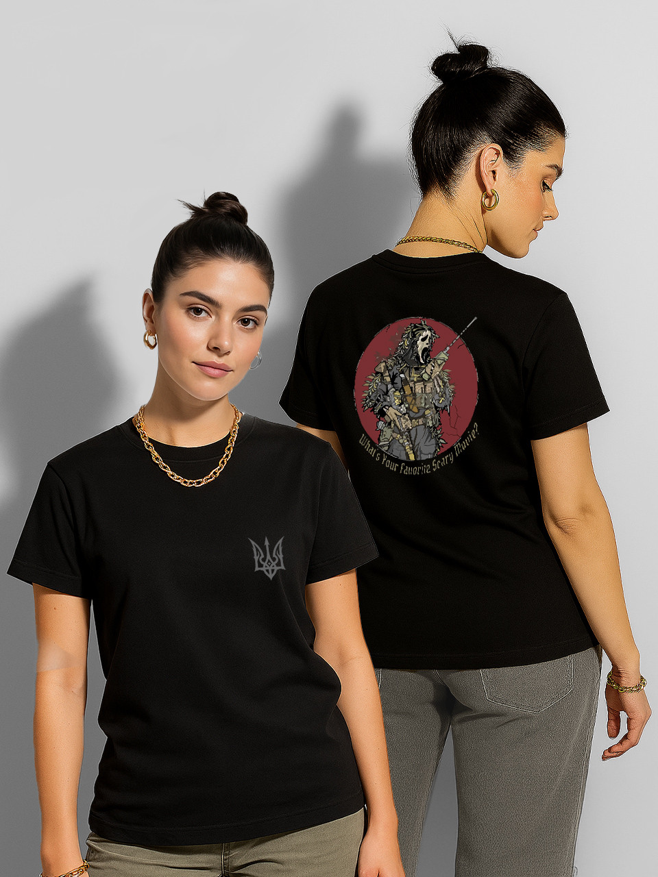 Футболка жіноча Військові & Ghostface (Scary Movie ЗСУ), футболка з принтом Патріотичні, фото 1