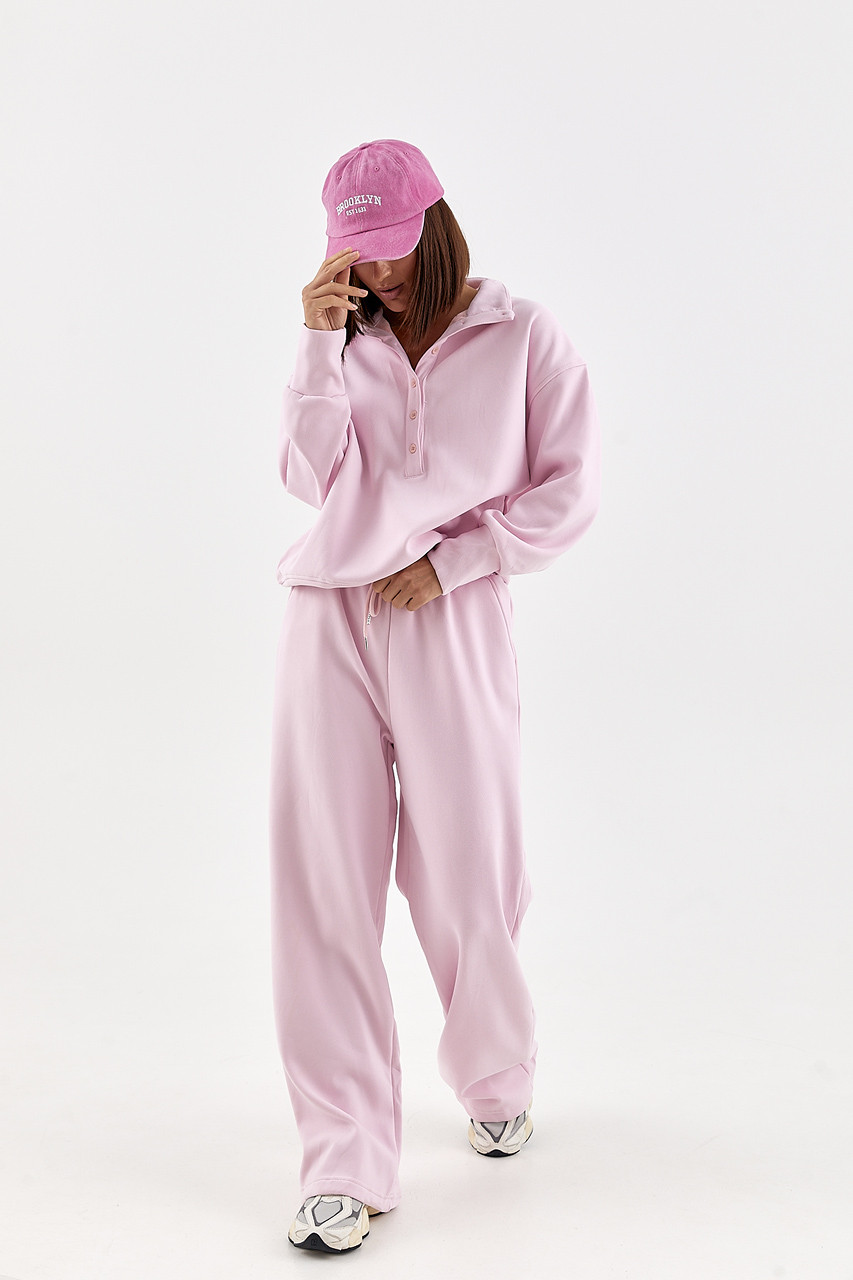 Спортивний костюм вільного крою зі світшотом-поло — рожевий колір, ONE SIZE (є розміри), фото 1