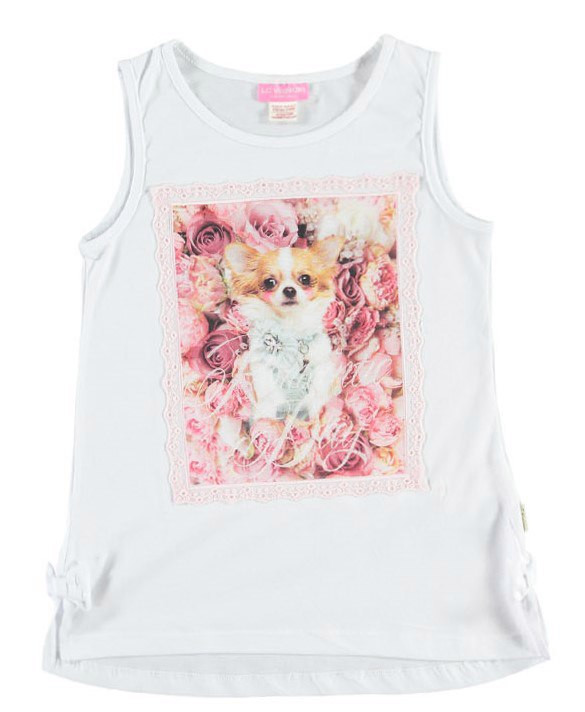 Майка для дівчинки LC Waikiki білого кольору із собачкою на грудях