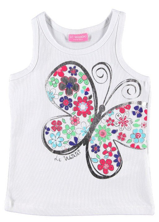 Майка для дівчинки LC Waikiki білого кольору з метеликом 
