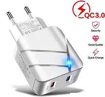 Мережевий зарядний пристрій для швидкого заряджання 2 port USB QC3.0 зарядний блок для телефону смартфона