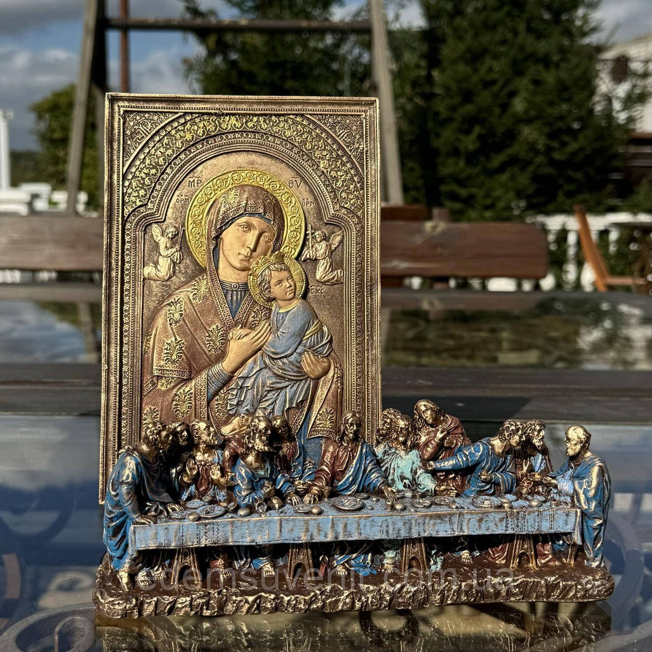 Набір статуеток: "Тайна вечеря" мала (8x23x5 см) та "Діва Марія"(15x23 см), релігійні статуетки, статуетки і фігурки для дому, фото 1