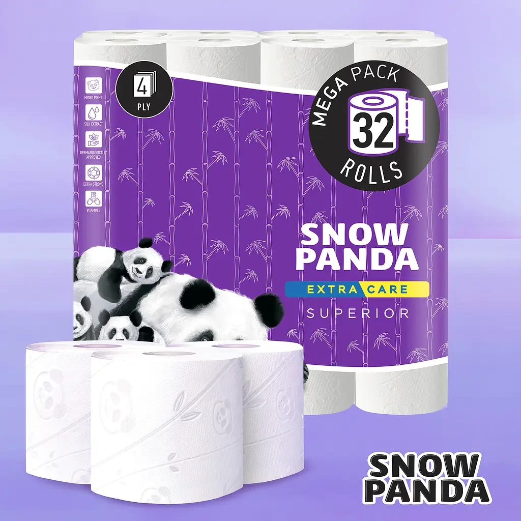 Туалетний папір Сніжна панда Extra Care Superior 4 шари 32 рулони, фото 1