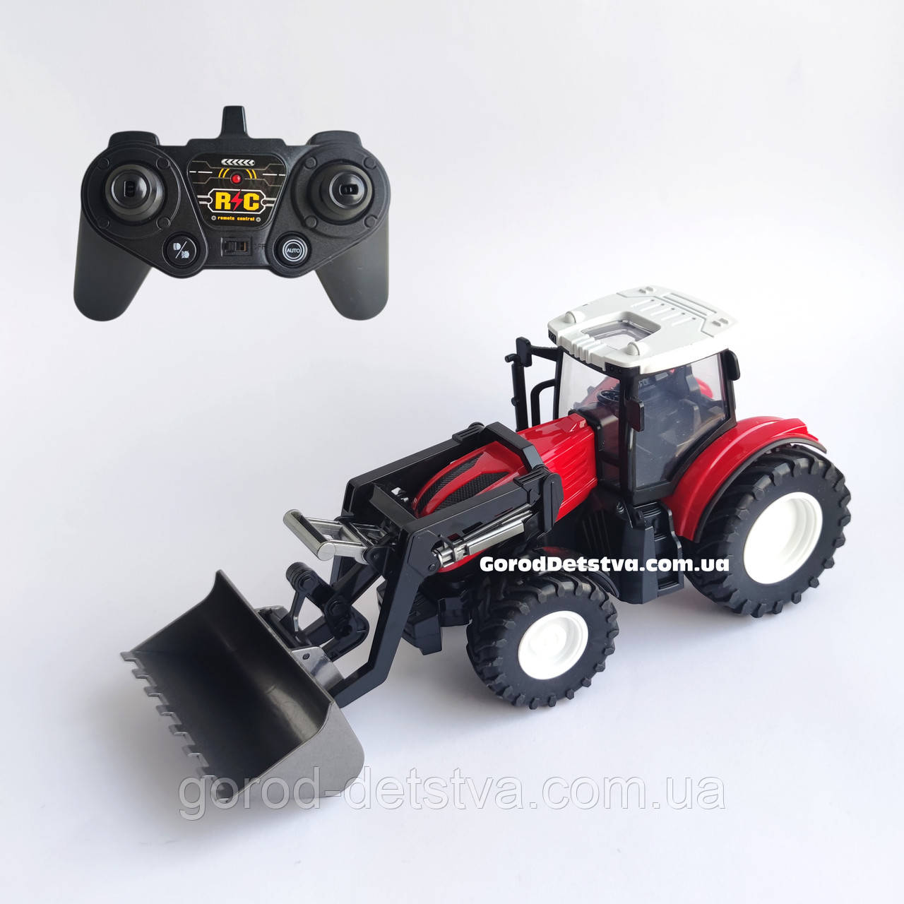 Радіокерований трактор з ковшем 29 см, акумулятор 3.7V, світло, гумові колеса (Червоний), фото 1