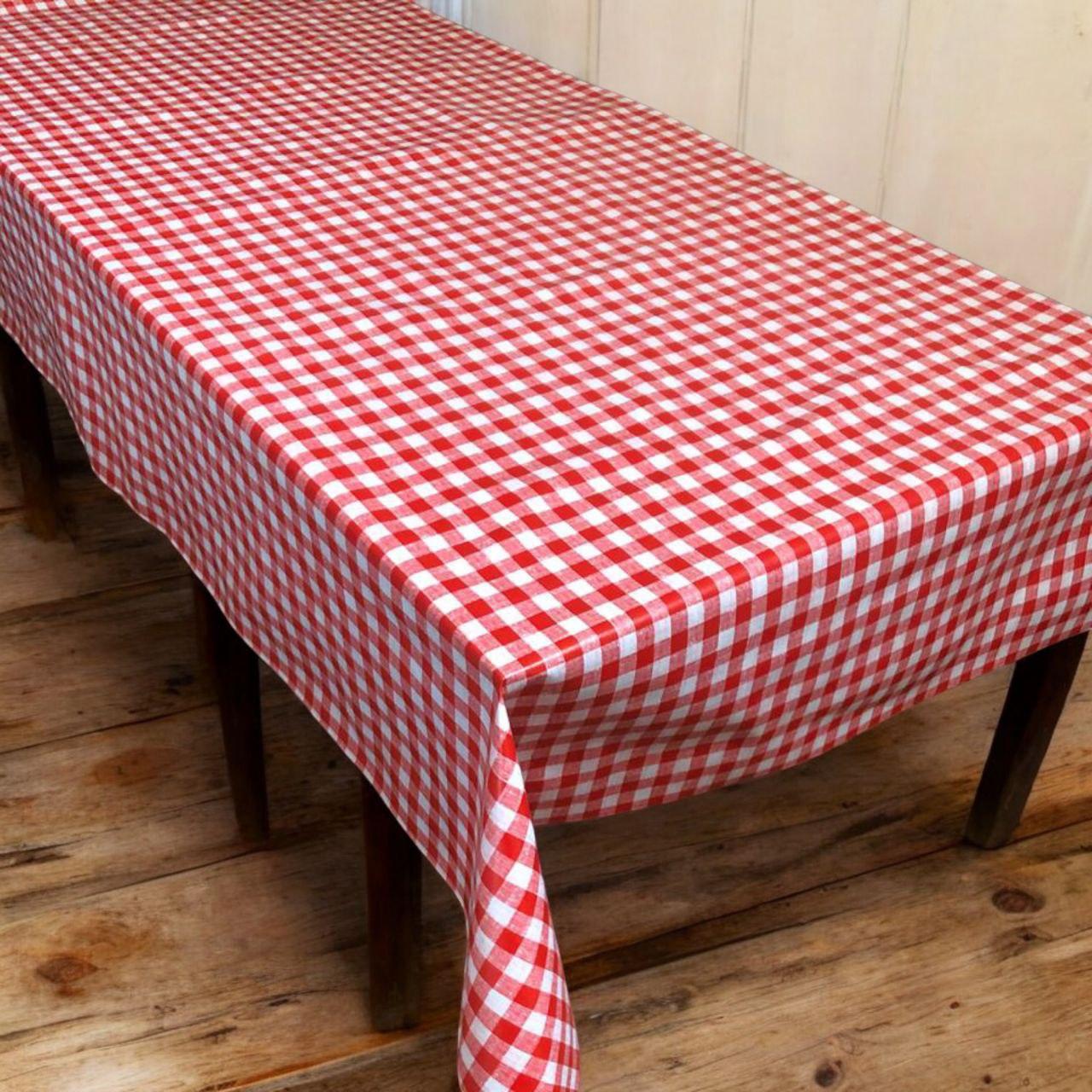 Клейонка на стіл у червону клітинку — ширина 137 см, на метраж, фото 1