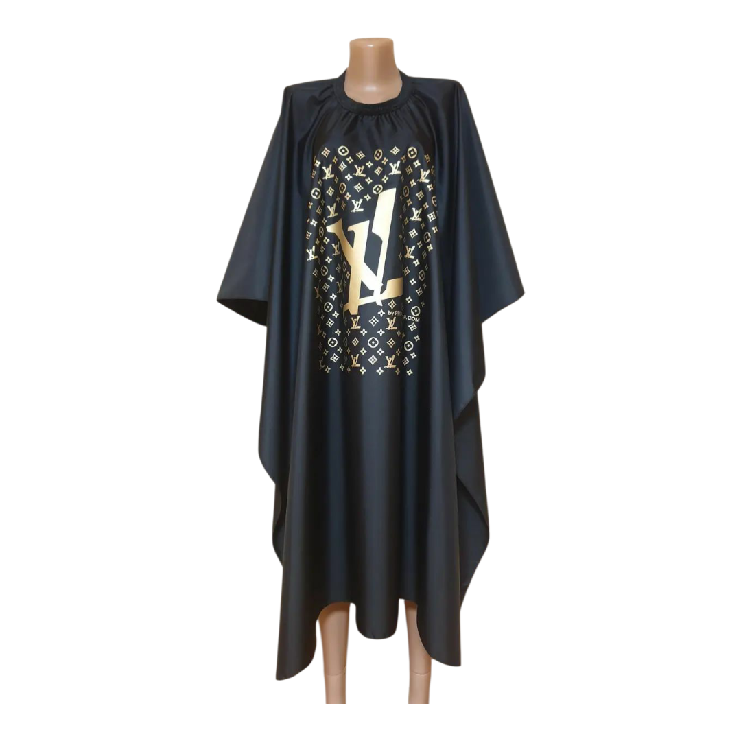 Пеньюар перукарський чорний з малюнком PROFLINE для стрижки та фарбування волосся з плащової тканини 145×145 см. Арт ЧЛВ145145, фото 1