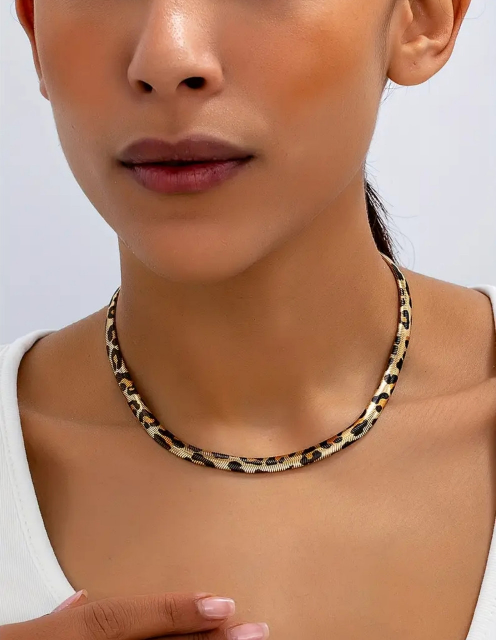 Кольє - ланцюжок, плетіння Снейк,леопардовий принт , колір золото, фото 1