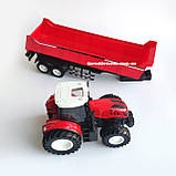 Радіокерований трактор з причепом 50 см, акумулятор 3.7V, світло, гумові колеса (Червоний), фото 3