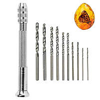 Ручна міні-дриль зі свердлами для дерева пластику та плат . Міні-дриль механічна з 10 свердлами срібляста, фото 5