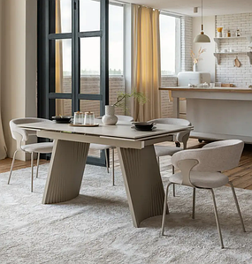 TML-985 Олімпія стіл 140/210 матова кераміка крема марфіль + бежевий TM Vetro Mebel