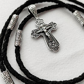 Срібний підвіс та шнурок зі вставками зі срібла 925 проби з чорнінням 846/3+Кр0140