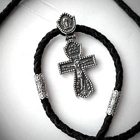 Срібний підвіс та шнурок зі вставками зі срібла 925 проби з чорнінням 846/4 Кр0181