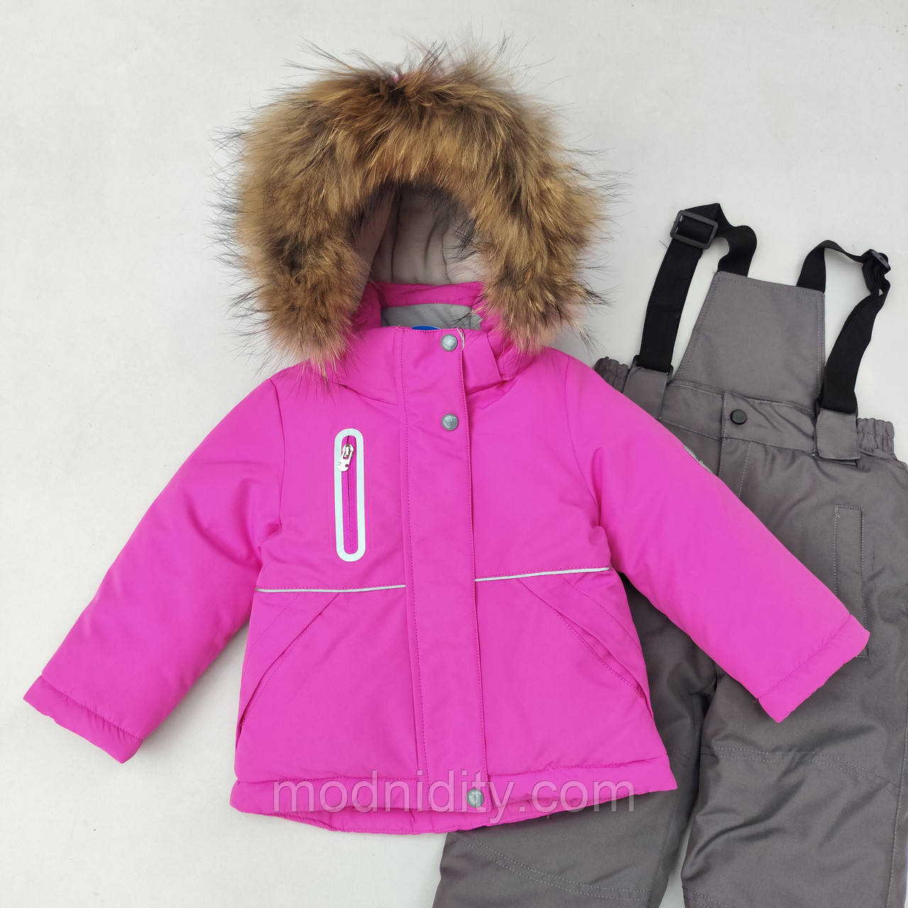 Зимовий дитячий термокомбінезон для дівчинки 2 3 4 роки "Кейт" роздільний з опушенням на флісі мембрана, фото 1
