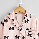 Дитяча сатинова піжама для дівчинки з бантиками рожевий комплект для сну 150см, фото 6