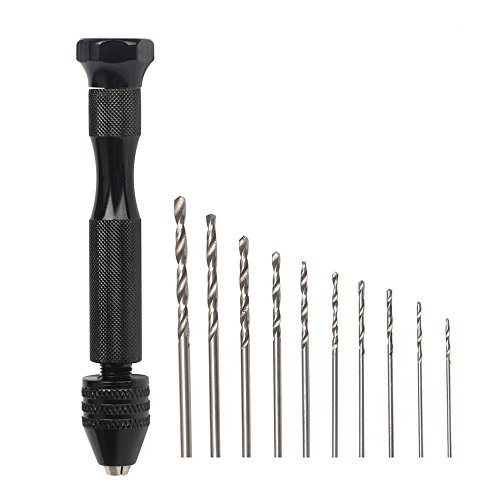 Ручна міні-дриль зі свердлами для дерева пластику та плат . Міні-дриль механічна з 10 свердлами чорна, фото 1