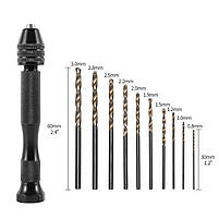 Ручна міні-дриль зі свердлами для дерева пластику та плат . Міні-дриль механічна з 10 свердлами чорна, фото 4