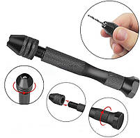 Ручна міні-дриль зі свердлами для дерева пластику та плат . Міні-дриль механічна з 10 свердлами чорна, фото 7