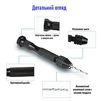 Ручна міні-дриль зі свердлами для дерева пластику та плат . Міні-дриль механічна з 10 свердлами чорна, фото 5