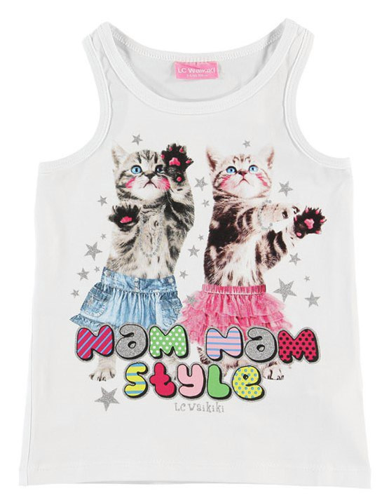 Майка для дівчинки LC Waikiki білого кольору з котиками