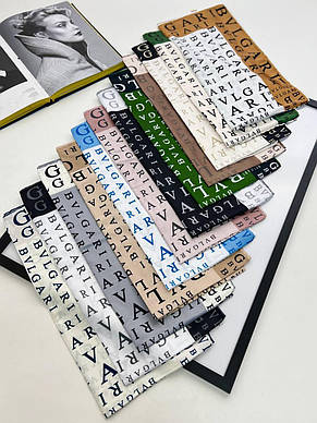 Шовкова брендова хустка BVLGARI 90*90 см чорний ручна обробка краю, фото 3