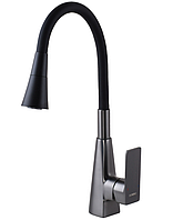 Змішувач для кухні з гнучким душем чорного кольору з гнучким виливом, кран для мийки з функцією душ glm88