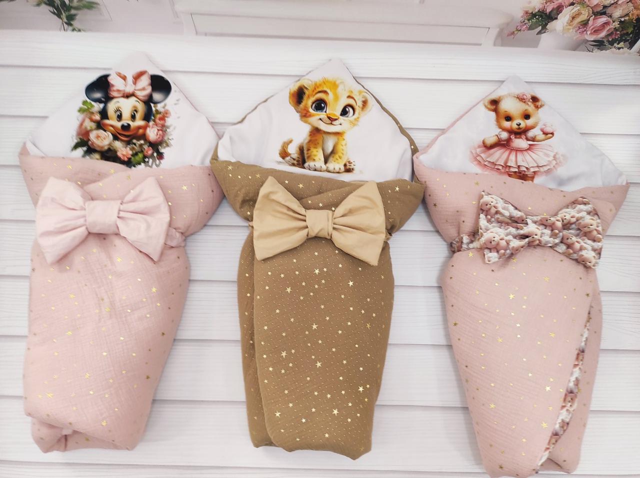 Дитячий літній мусліновий конверт на виписку конверт-ковдра ВЕСНА ЛІТО