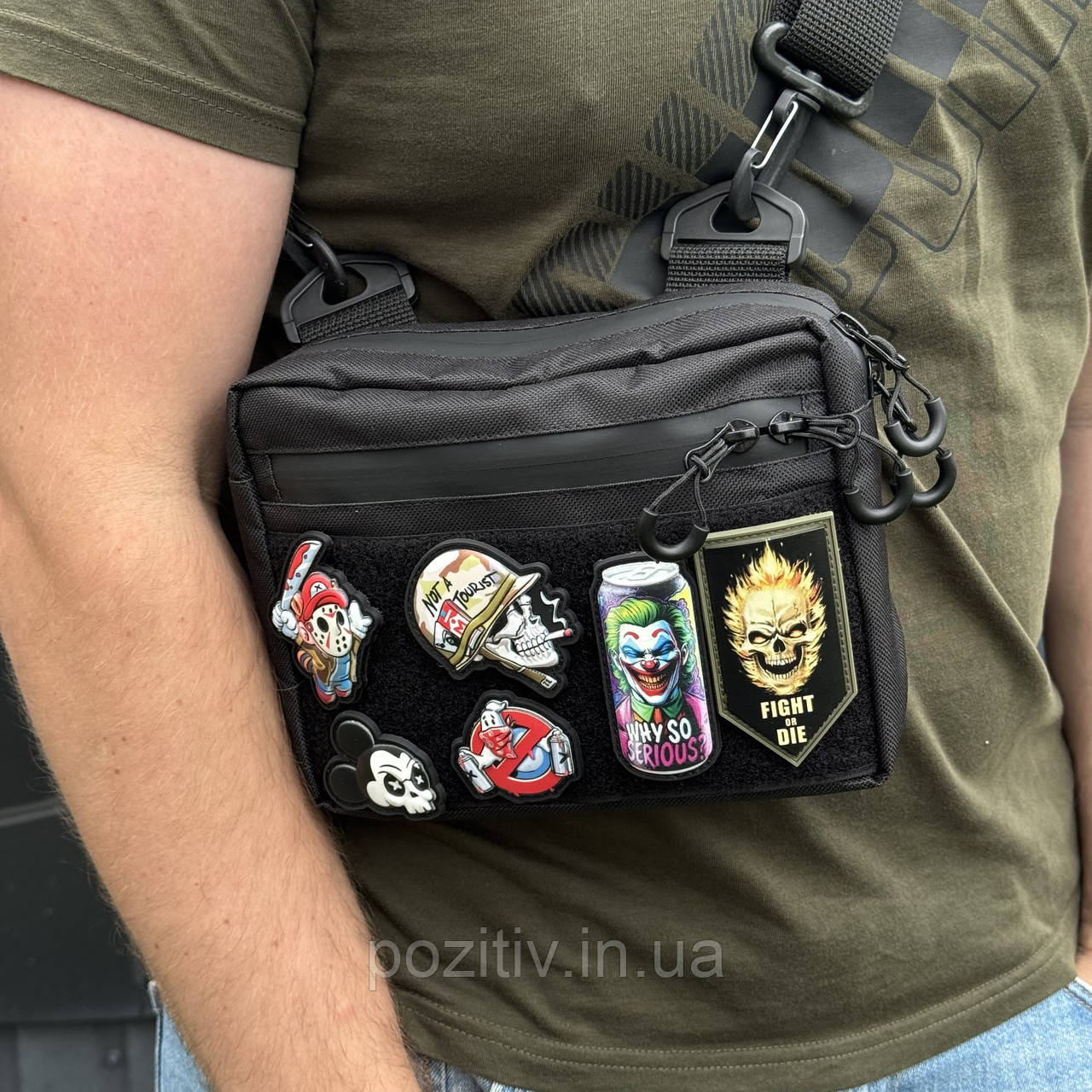 Тактична сумка через плече чорна | Sling bag з липучкою під патчі, фото 1