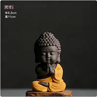 Чайна фігурка маленький будда 11 см х 6.5 см фіолетова глина, ручна робота коричневий жовтий