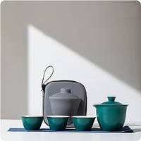 Керамічний набір для чаю Kung Fu Гайвань 200 мл + 3 чаші 50 мл + Сумка DARK GREEN.