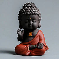 Чайна фігурка маленький будда 11 см х 6.5 см фіолетова глина, ручна робота коричневий морквяний