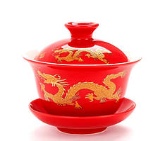 Гайвань традиційна з порцеляни кунг-фу 125 мл малюнок "Червоний дракон"