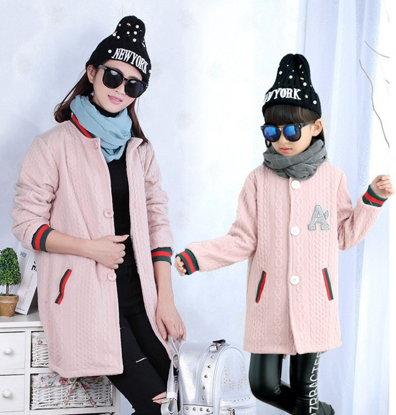 Модне дитяче трикотажне пальто для дівчинки, Рожевий