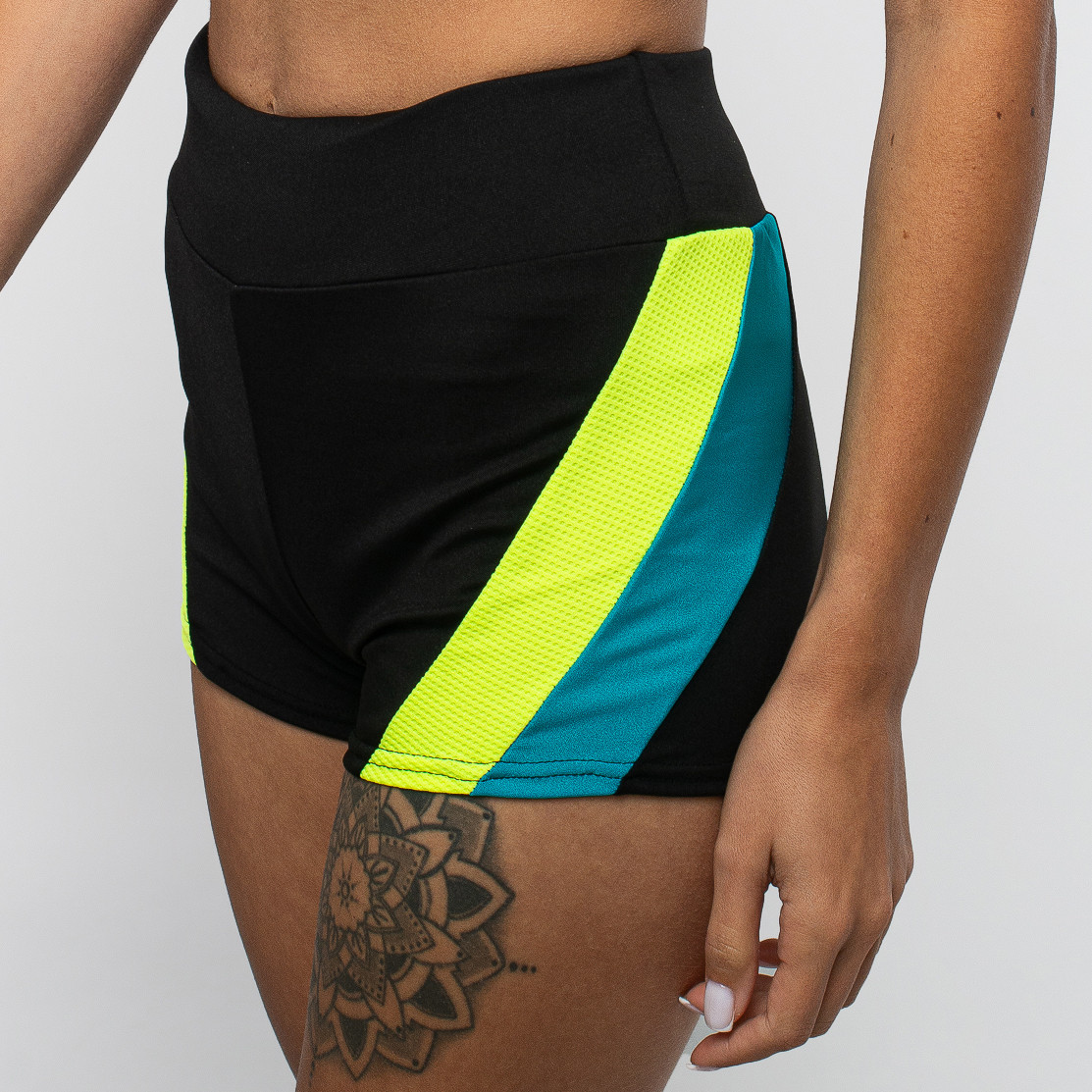 Жіночі спортивні шорти для pole dance жовтий +бірюза, укорочені шорти для пілони, шорти для підлоги денс, фото 1