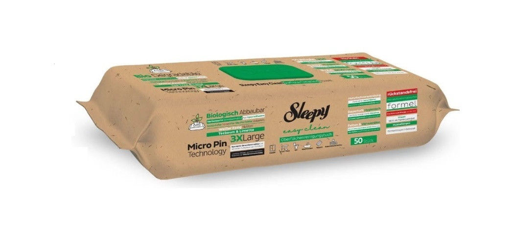 Біорозкладні вологі серветки для прибирання Sleepy Easy Clean Tea Tree з клапаном 50 шт, фото 1