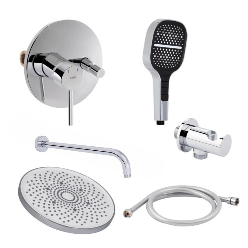 Комплект для душу Qtap Spring Chrome: Змішувач QTSPRCRM0102+QTTRU120CRM45926+Лійка, фото 1
