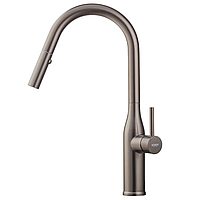 Кухонний змішувач з висувним виливом KOER KI-70004-07, графітовий, нержавіюча сталь SUS304, поворотний вилив, керамічний картридж