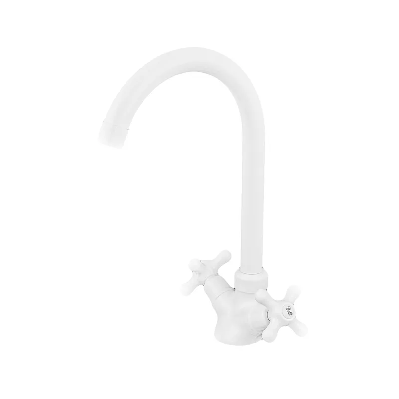 Змішувач для кухні Plamix Pablo-275 White (без підведення) (PM0669) — двовентильний змішувач для кухні з поворотним виливом