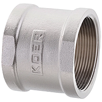 Муфта з'єднувальна 2", латунь CW617N, нікельована, різьбова, KOER KF.C20, сталевий колір, Чехія, тиск 25 бар, гарантія 84 міс