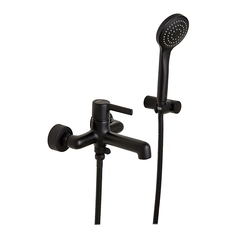 Змішувач для ванни Haiba Markus 009 Euro Black (HB3975), одноважільний, з коротким зливом, настінний монтаж, чорний матовий, фото 1