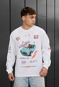 Білий лонгслів із яскравим принтом Staff topstar