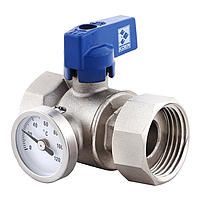 Кран прямий Koer KR.1034 1" з термометром і накидною гайкою, для систем опалення, з нержавіючої сталі (KR2892)