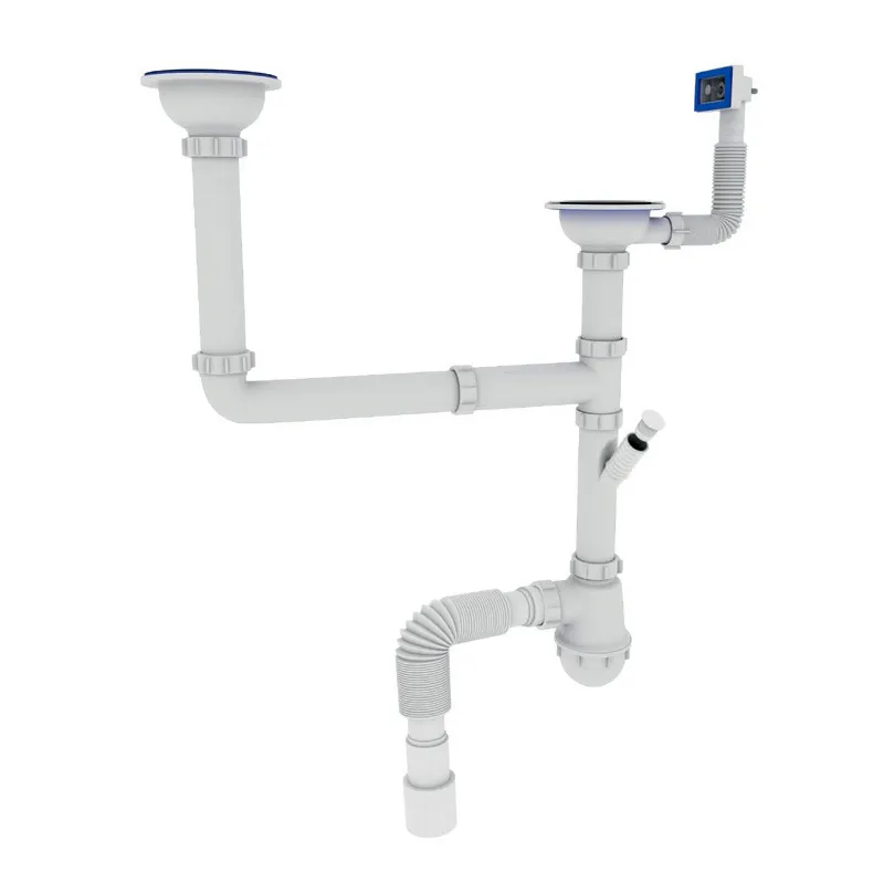 Сифон для кухні ZERIX SK-03-A 3 1/2"x40 з двома різьбовими випусками та відведенням для пральної машини, поліпропіленовий