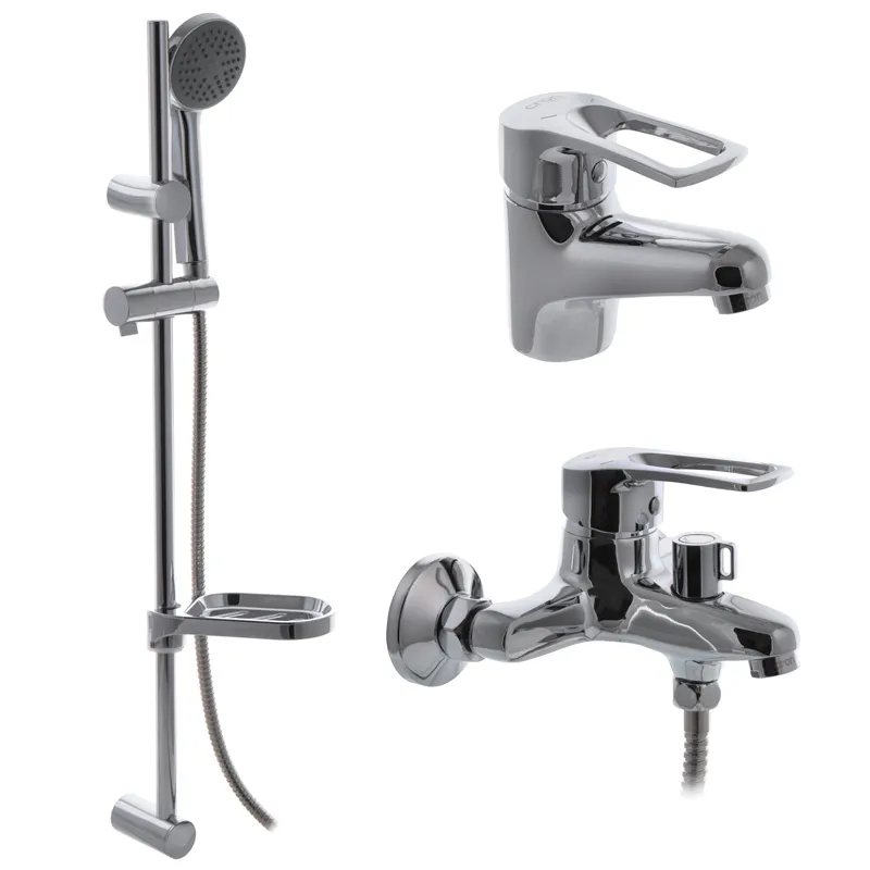 Комплект змішувачів для ванної Cron Hansberg SET-1 (CR0842), хром, одноважільні змішувачі, короткий вилив, настінний монтаж