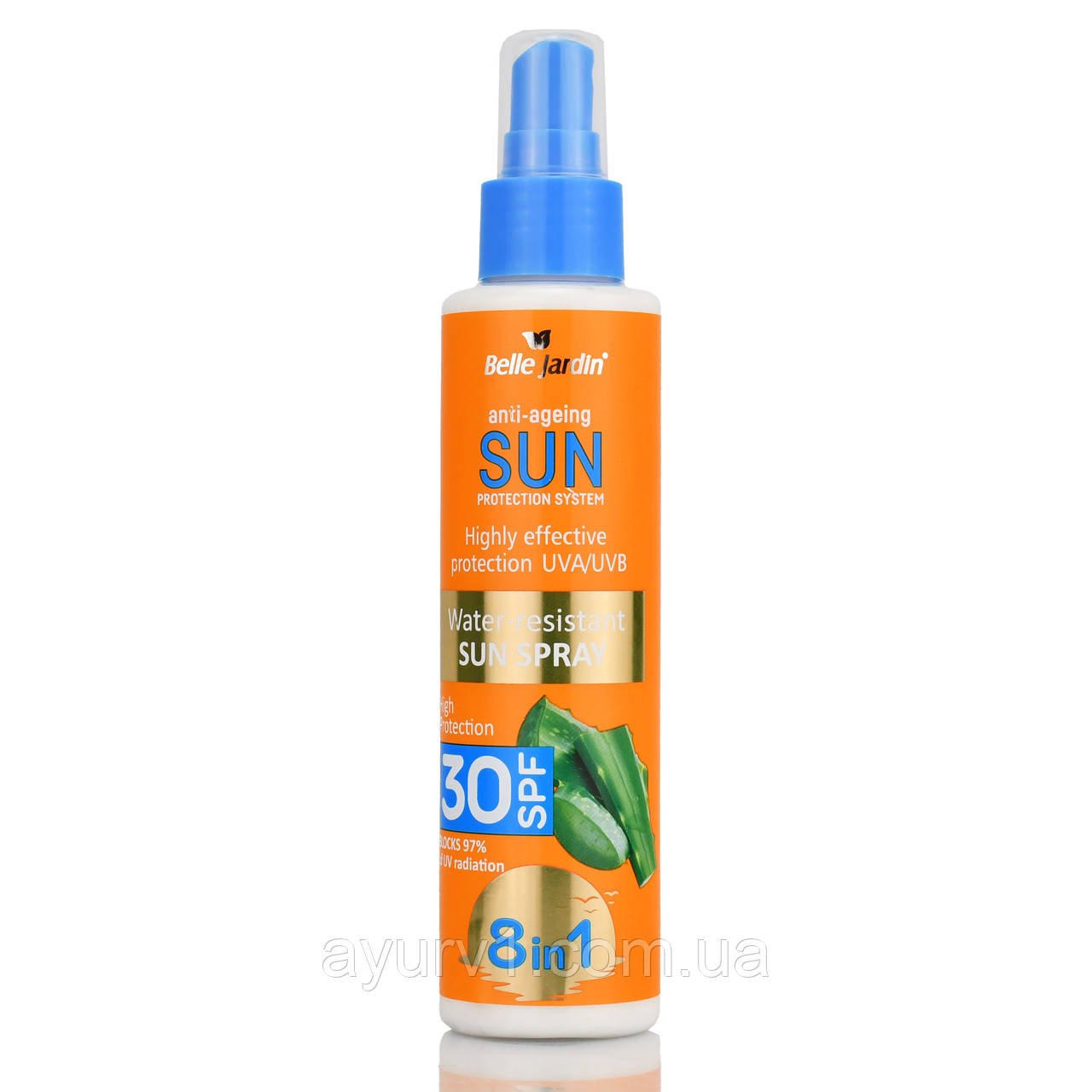 Сонцезахисний водостійкий спрей Belle Jardin, Anti-agein, Sun Protection, Spf 30, 8 in 1, 160ml