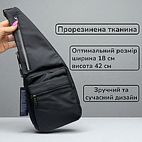 Якісна чоловіча сумка слінг через плече чорна барсетка з водовідштовхувальної тканини 18×42