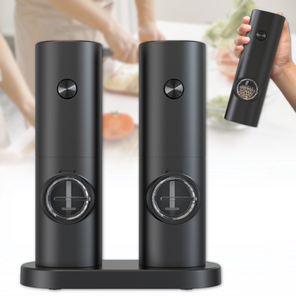 Набір подрібнювачів 2 в 1 для спецій з LED-підсвічуванням на батарейках, фото 1