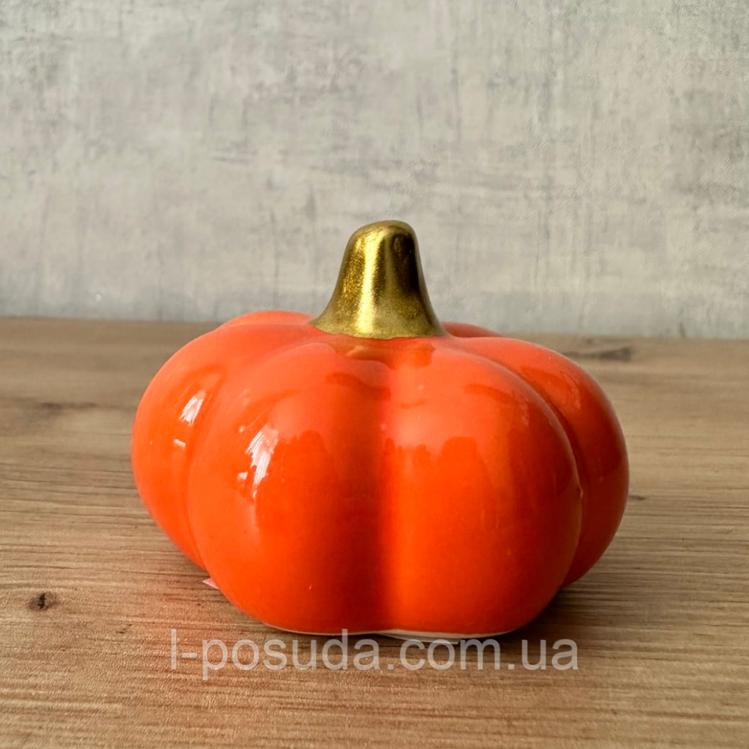 Декоративна фігурка з порцеляни Гарбуз 6*6*4.5см, колір - помаранчевий із золотом для осіннього декору, фото 1