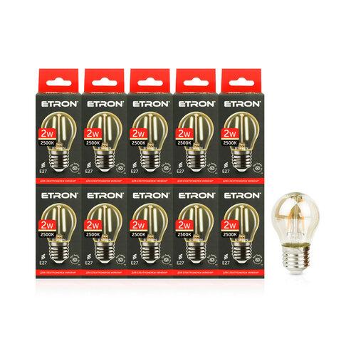 Комплект філаментних ламп ETRON Filament 10 шт 1-EFP-180-10 2Вт 2500K G45 E27 Golden, фото 1
